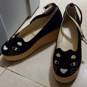 Japanese kawaii kitty platform wedge lolita